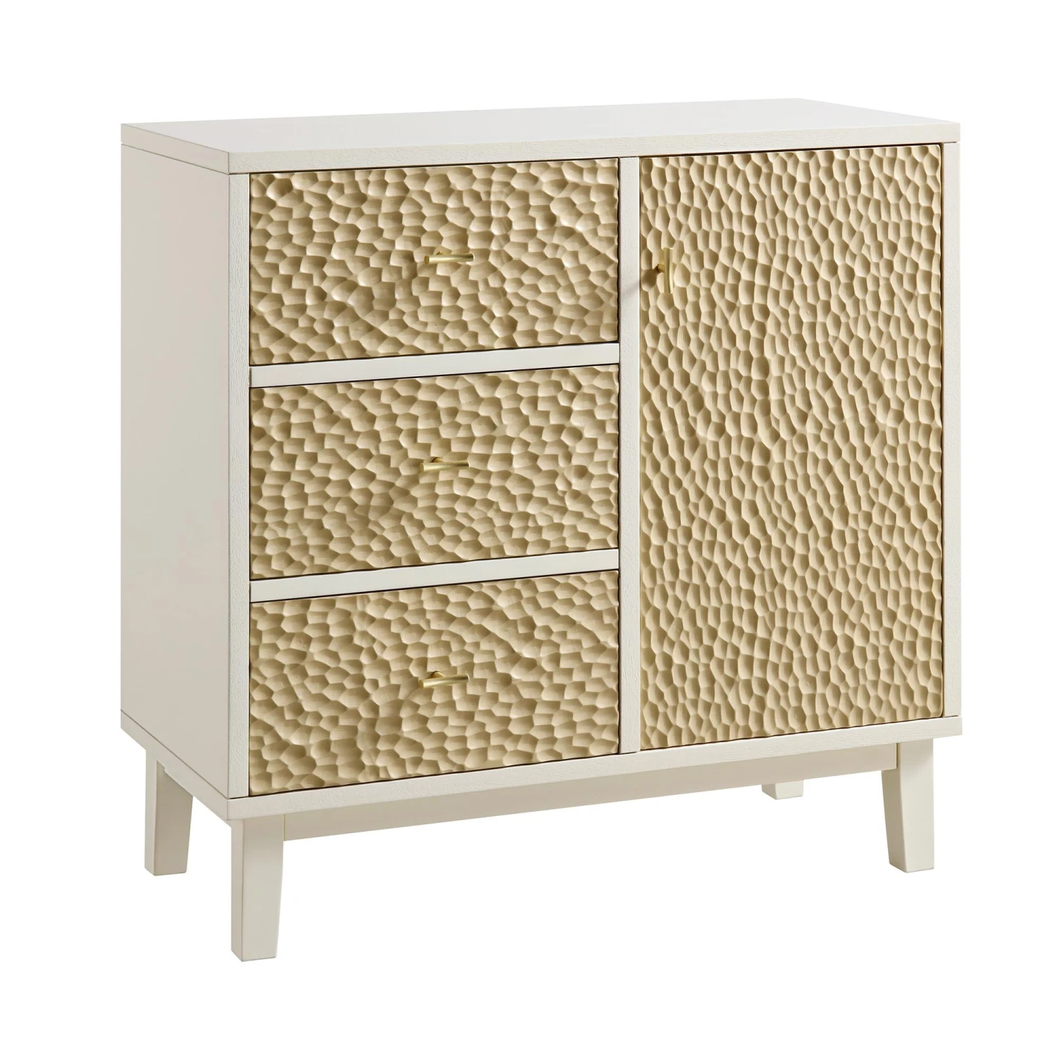 Bianca Chip Carved 1 Door 3 Drawer Small Sideboard, Sand Beige & Ivory 5 Bianca Chip Carved 1 Door 3 Drawer Small Sideboard, Sand Beige & Ivory - Image 5