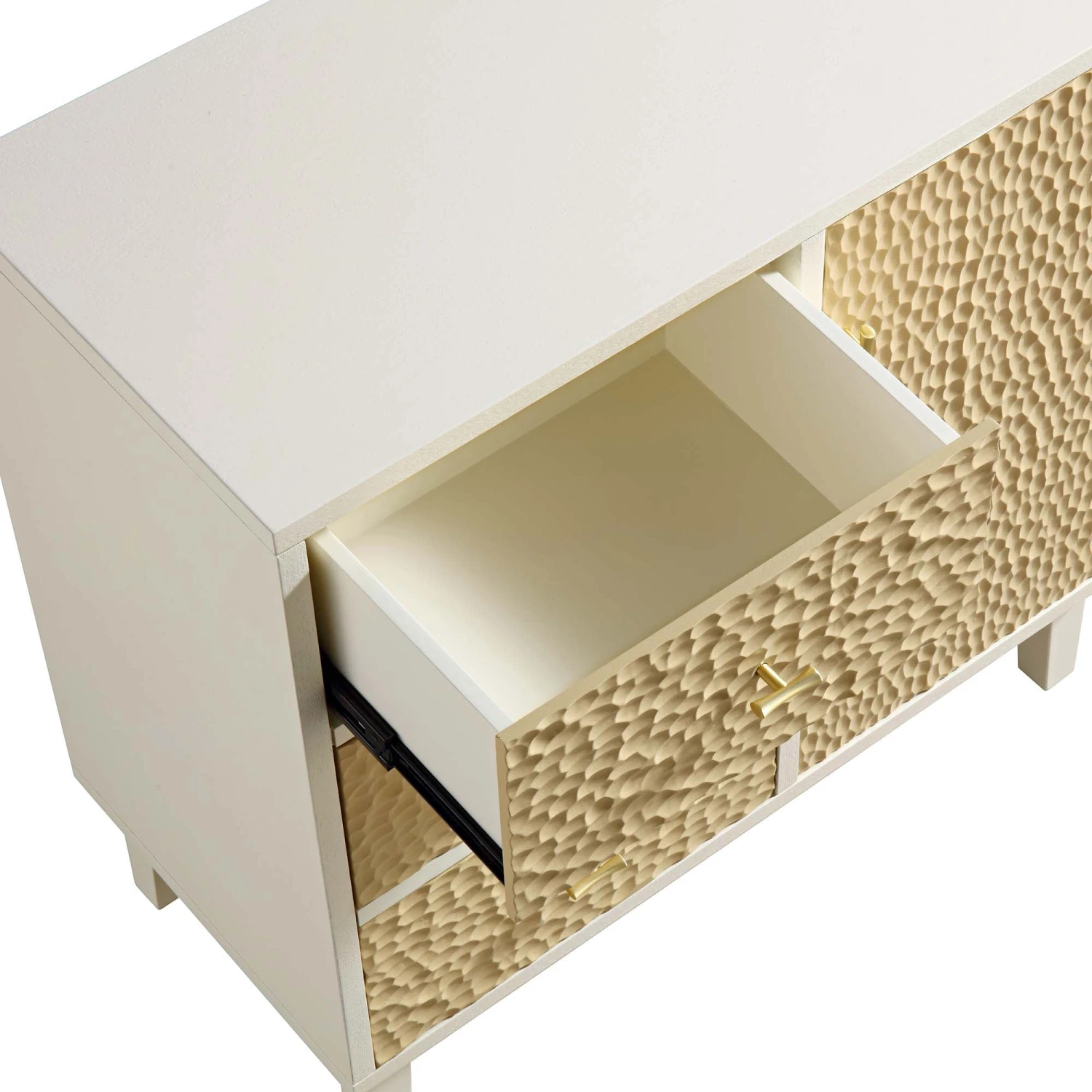 Bianca Chip Carved 1 Door 3 Drawer Small Sideboard, Sand Beige & Ivory 12 Bianca Chip Carved 1 Door 3 Drawer Small Sideboard, Sand Beige & Ivory - Image 12