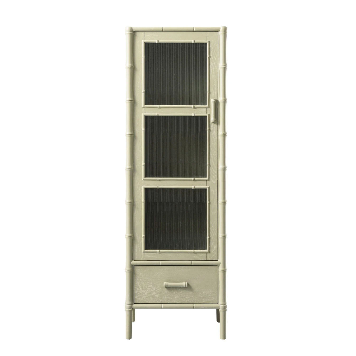 Elstowe Faux Bamboo And Fluted Glass 1-Door Cabinet, Sage Green 8 Elstowe Faux Bamboo And Fluted Glass 1-Door Cabinet, Sage Green - Image 8