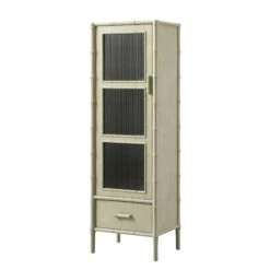 Elstowe Faux Bamboo And Fluted Glass 1-Door Cabinet, Sage Green 25 Elstowe Faux Bamboo And Fluted Glass 1-Door Cabinet, Sage Green -Daals Store XXCAB 067 GREEN WB2