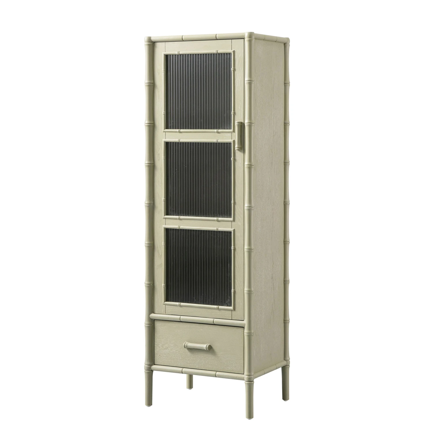 Elstowe Faux Bamboo And Fluted Glass 1-Door Cabinet, Sage Green 9 Elstowe Faux Bamboo And Fluted Glass 1-Door Cabinet, Sage Green - Image 9