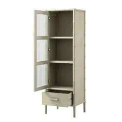 Elstowe Faux Bamboo And Fluted Glass 1-Door Cabinet, Sage Green 27 Elstowe Faux Bamboo And Fluted Glass 1-Door Cabinet, Sage Green -Daals Store XXCAB 067 GREEN WB3