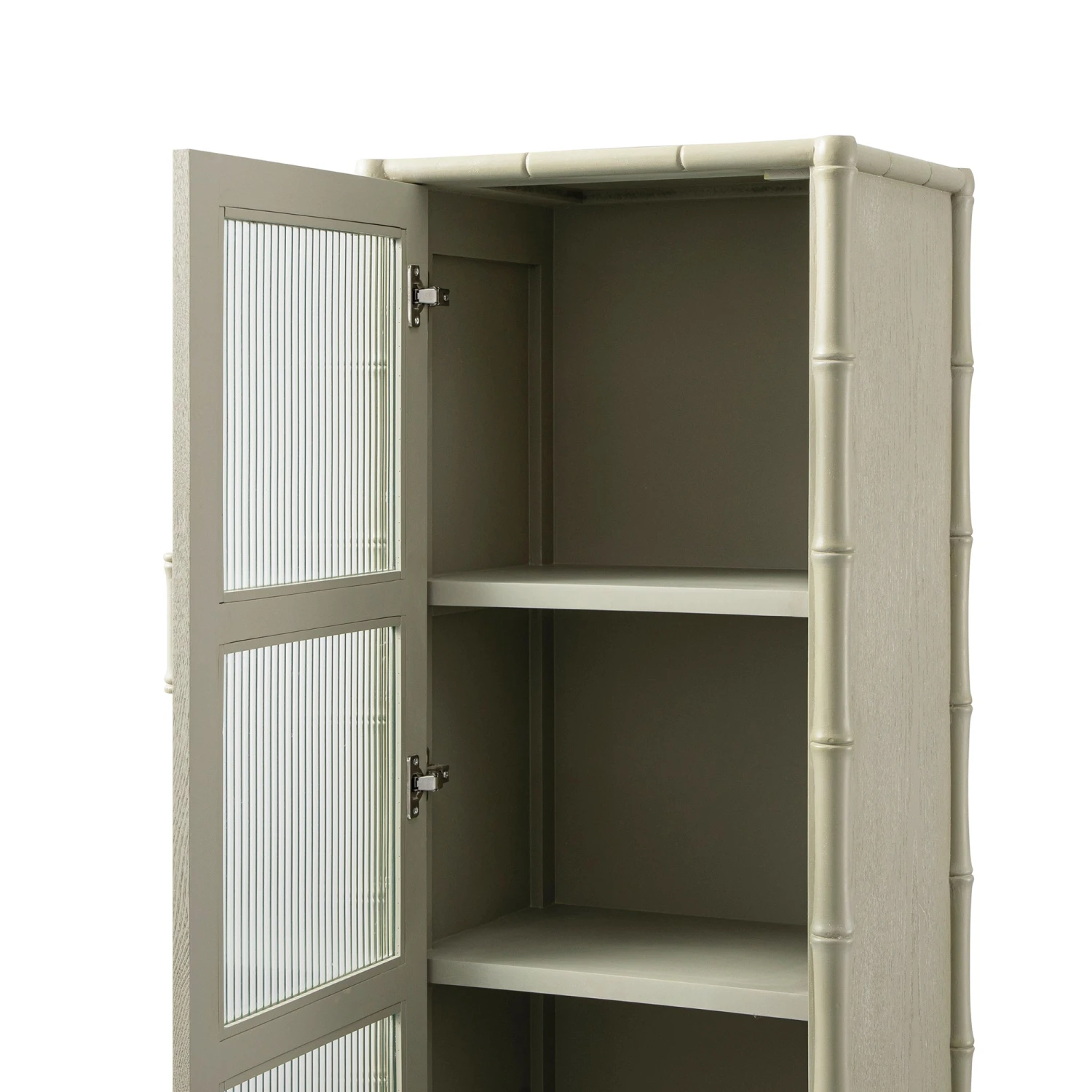 Elstowe Faux Bamboo And Fluted Glass 1-Door Cabinet, Sage Green 16 Elstowe Faux Bamboo And Fluted Glass 1-Door Cabinet, Sage Green - Image 16