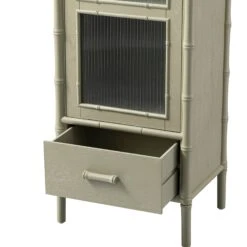 Elstowe Faux Bamboo And Fluted Glass 1-Door Cabinet, Sage Green 33 Elstowe Faux Bamboo And Fluted Glass 1-Door Cabinet, Sage Green -Daals Store XXCAB 067 GREEN detail3