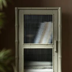 Elstowe Faux Bamboo And Fluted Glass 1-Door Cabinet, Sage Green 22 Elstowe Faux Bamboo And Fluted Glass 1-Door Cabinet, Sage Green -Daals Store XXCAB 067 GREEN scene5