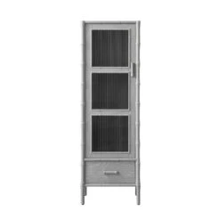Elstowe Faux Bamboo And Fluted Glass 1-Door Cabinet, Warm Grey 24 Elstowe Faux Bamboo And Fluted Glass 1-Door Cabinet, Warm Grey -Daals Store XXCAB 067 GREY WB1
