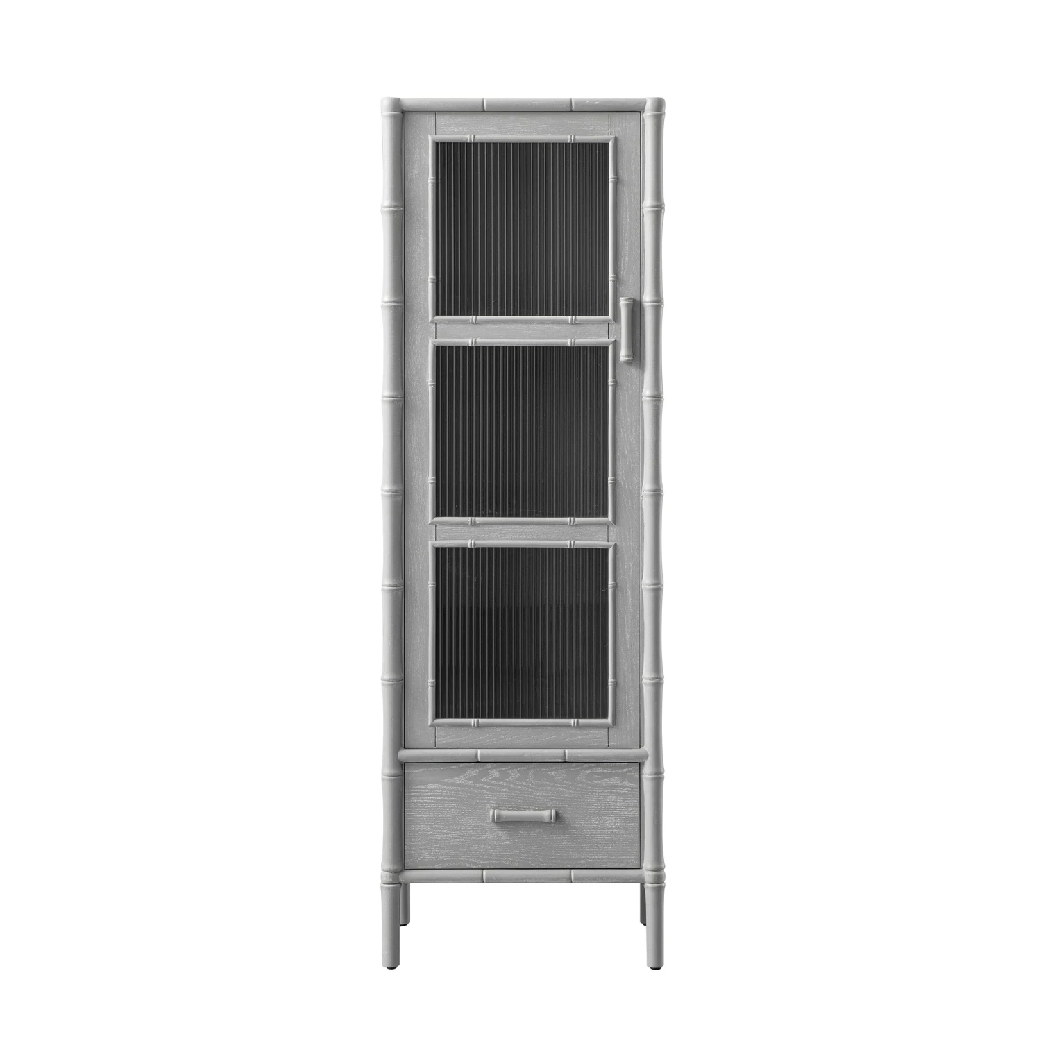 Elstowe Faux Bamboo And Fluted Glass 1-Door Cabinet, Warm Grey 8 Elstowe Faux Bamboo And Fluted Glass 1-Door Cabinet, Warm Grey - Image 8