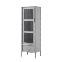 Elstowe Faux Bamboo And Fluted Glass 1-Door Cabinet, Warm Grey 25 Elstowe Faux Bamboo And Fluted Glass 1-Door Cabinet, Warm Grey -Daals Store XXCAB 067 GREY WB2
