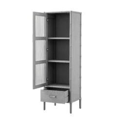 Elstowe Faux Bamboo And Fluted Glass 1-Door Cabinet, Warm Grey 27 Elstowe Faux Bamboo And Fluted Glass 1-Door Cabinet, Warm Grey -Daals Store XXCAB 067 GREY WB3