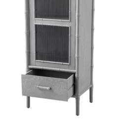 Elstowe Faux Bamboo And Fluted Glass 1-Door Cabinet, Warm Grey 32 Elstowe Faux Bamboo And Fluted Glass 1-Door Cabinet, Warm Grey -Daals Store XXCAB 067 GREY detail2