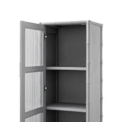 Elstowe Faux Bamboo And Fluted Glass 1-Door Cabinet, Warm Grey 33 Elstowe Faux Bamboo And Fluted Glass 1-Door Cabinet, Warm Grey -Daals Store XXCAB 067 GREY detail3
