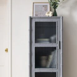Elstowe Faux Bamboo And Fluted Glass 1-Door Cabinet, Warm Grey 20 Elstowe Faux Bamboo And Fluted Glass 1-Door Cabinet, Warm Grey -Daals Store XXCAB 067 GREY scene3