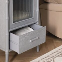 Elstowe Faux Bamboo And Fluted Glass 1-Door Cabinet, Warm Grey 22 Elstowe Faux Bamboo And Fluted Glass 1-Door Cabinet, Warm Grey -Daals Store XXCAB 067 GREY scene5