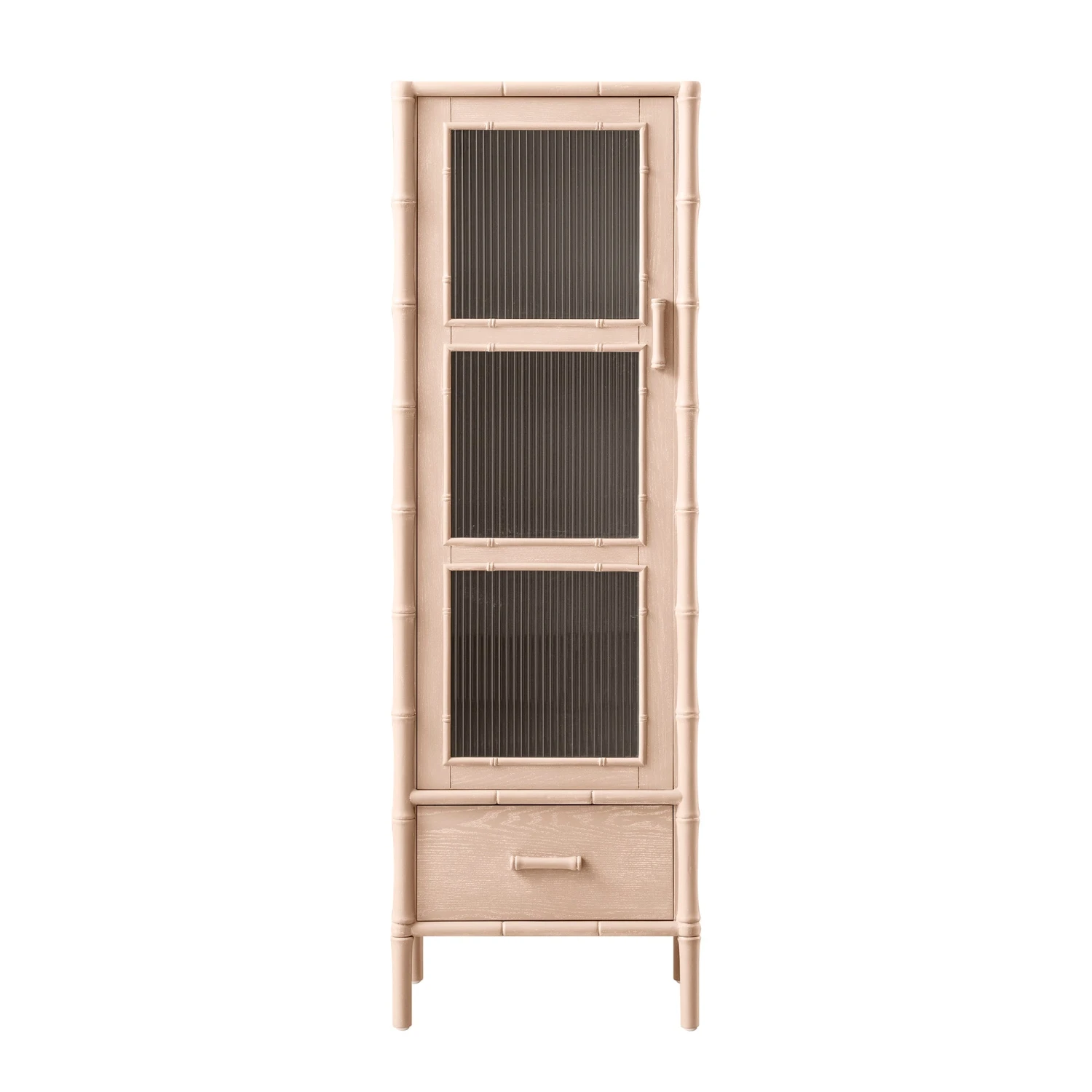 Elstowe Faux Bamboo And Fluted Glass 1-Door Cabinet, Nude Pink 1 Elstowe Faux Bamboo And Fluted Glass 1-Door Cabinet, Nude Pink