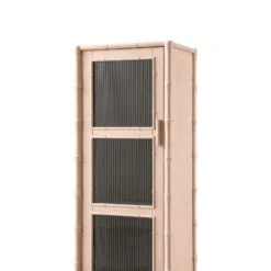 Elstowe Faux Bamboo And Fluted Glass 1-Door Cabinet, Nude Pink 17 Elstowe Faux Bamboo And Fluted Glass 1-Door Cabinet, Nude Pink -Daals Store XXCAB 067 NUDE detail1