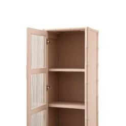 Elstowe Faux Bamboo And Fluted Glass 1-Door Cabinet, Nude Pink 18 Elstowe Faux Bamboo And Fluted Glass 1-Door Cabinet, Nude Pink -Daals Store XXCAB 067 NUDE detail2