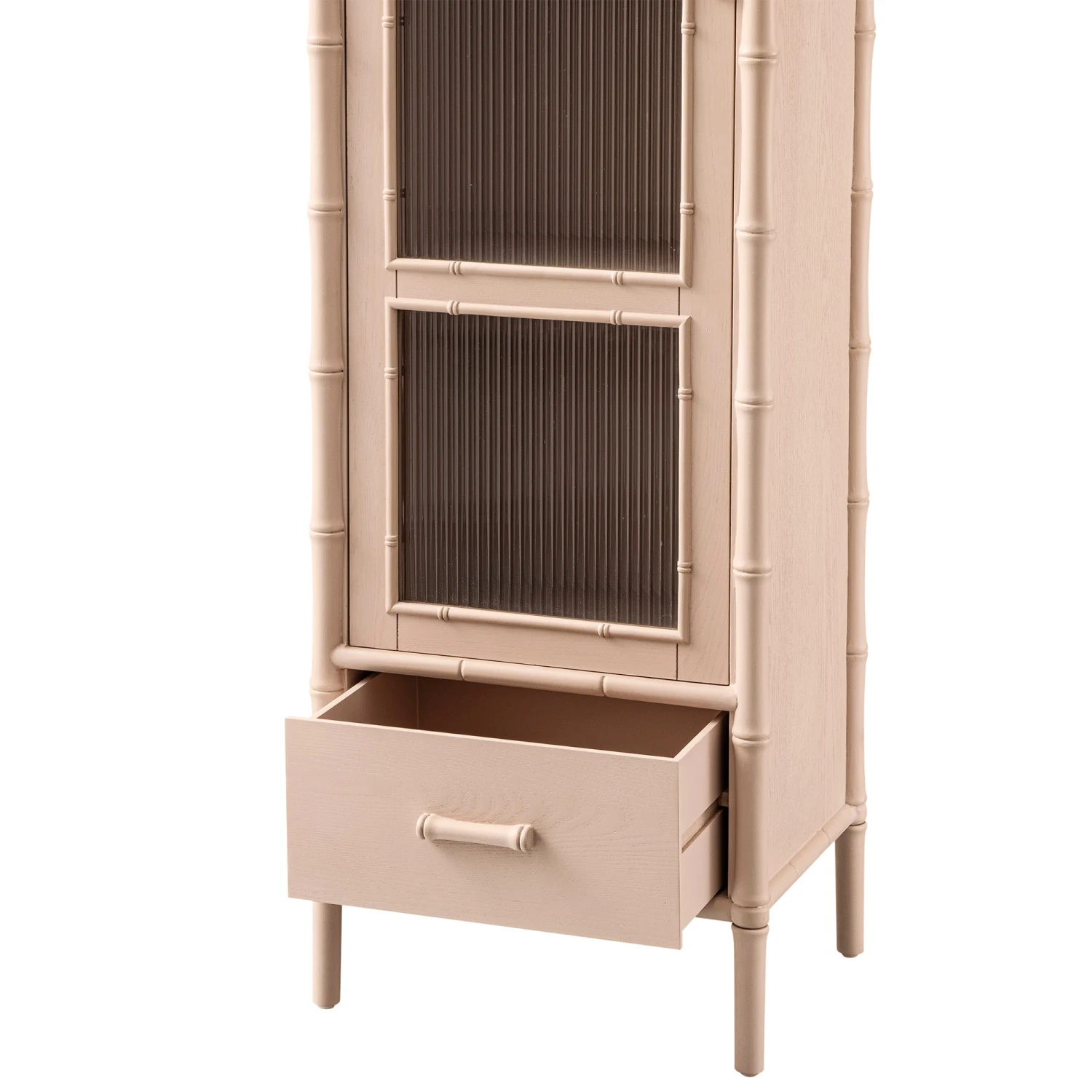 Elstowe Faux Bamboo And Fluted Glass 1-Door Cabinet, Nude Pink 10 Elstowe Faux Bamboo And Fluted Glass 1-Door Cabinet, Nude Pink - Image 10