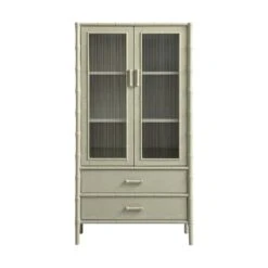 Elstowe Faux Bamboo And Fluted Glass 2-Door Cabinet, Sage Green 24 Elstowe Faux Bamboo And Fluted Glass 2-Door Cabinet, Sage Green -Daals Store XXCAB 069 GREEN WB1