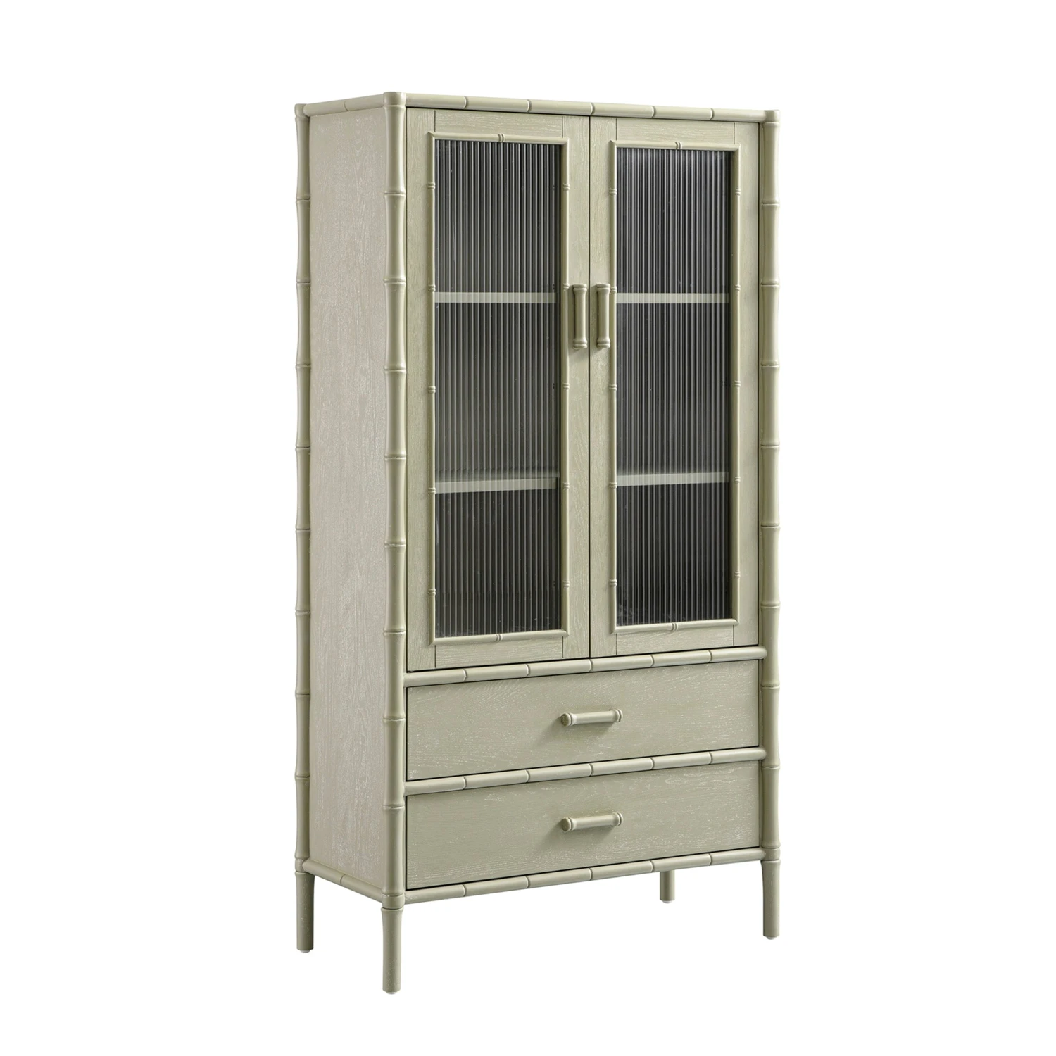 Elstowe Faux Bamboo And Fluted Glass 2-Door Cabinet, Sage Green 9 Elstowe Faux Bamboo And Fluted Glass 2-Door Cabinet, Sage Green - Image 9