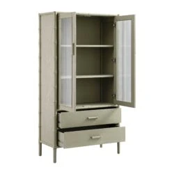 Elstowe Faux Bamboo And Fluted Glass 2-Door Cabinet, Sage Green 27 Elstowe Faux Bamboo And Fluted Glass 2-Door Cabinet, Sage Green -Daals Store XXCAB 069 GREEN WB3