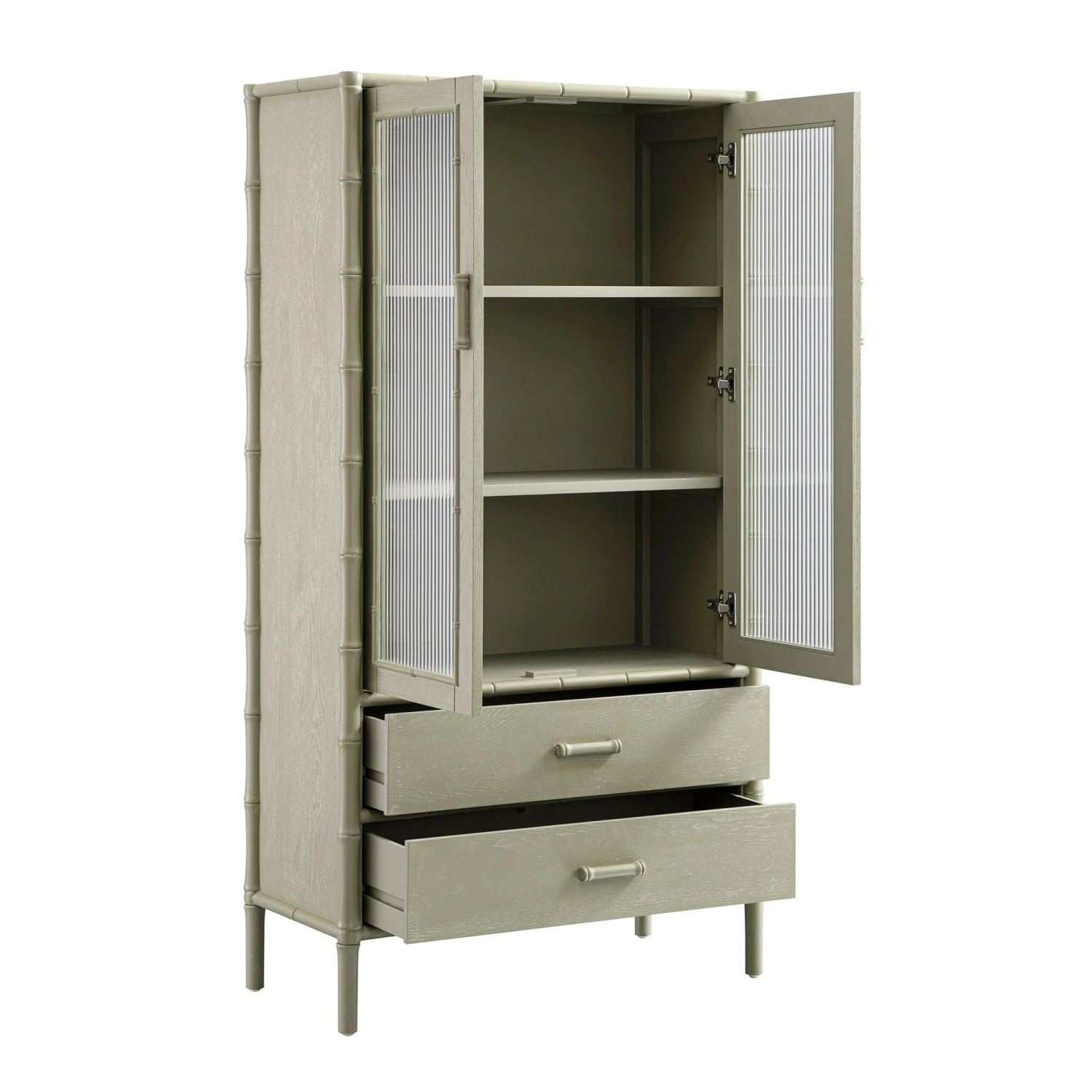 Elstowe Faux Bamboo And Fluted Glass 2-Door Cabinet, Sage Green 11 Elstowe Faux Bamboo And Fluted Glass 2-Door Cabinet, Sage Green - Image 11