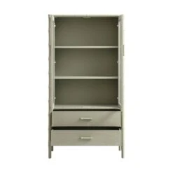 Elstowe Faux Bamboo And Fluted Glass 2-Door Cabinet, Sage Green 28 Elstowe Faux Bamboo And Fluted Glass 2-Door Cabinet, Sage Green -Daals Store XXCAB 069 GREEN WB4