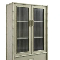 Elstowe Faux Bamboo And Fluted Glass 2-Door Cabinet, Sage Green 31 Elstowe Faux Bamboo And Fluted Glass 2-Door Cabinet, Sage Green -Daals Store XXCAB 069 GREEN detail1