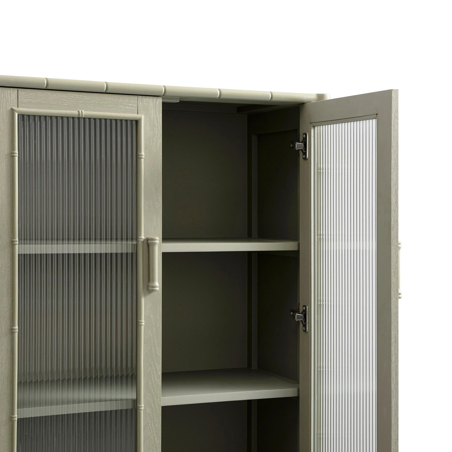 Elstowe Faux Bamboo And Fluted Glass 2-Door Cabinet, Sage Green 16 Elstowe Faux Bamboo And Fluted Glass 2-Door Cabinet, Sage Green - Image 16