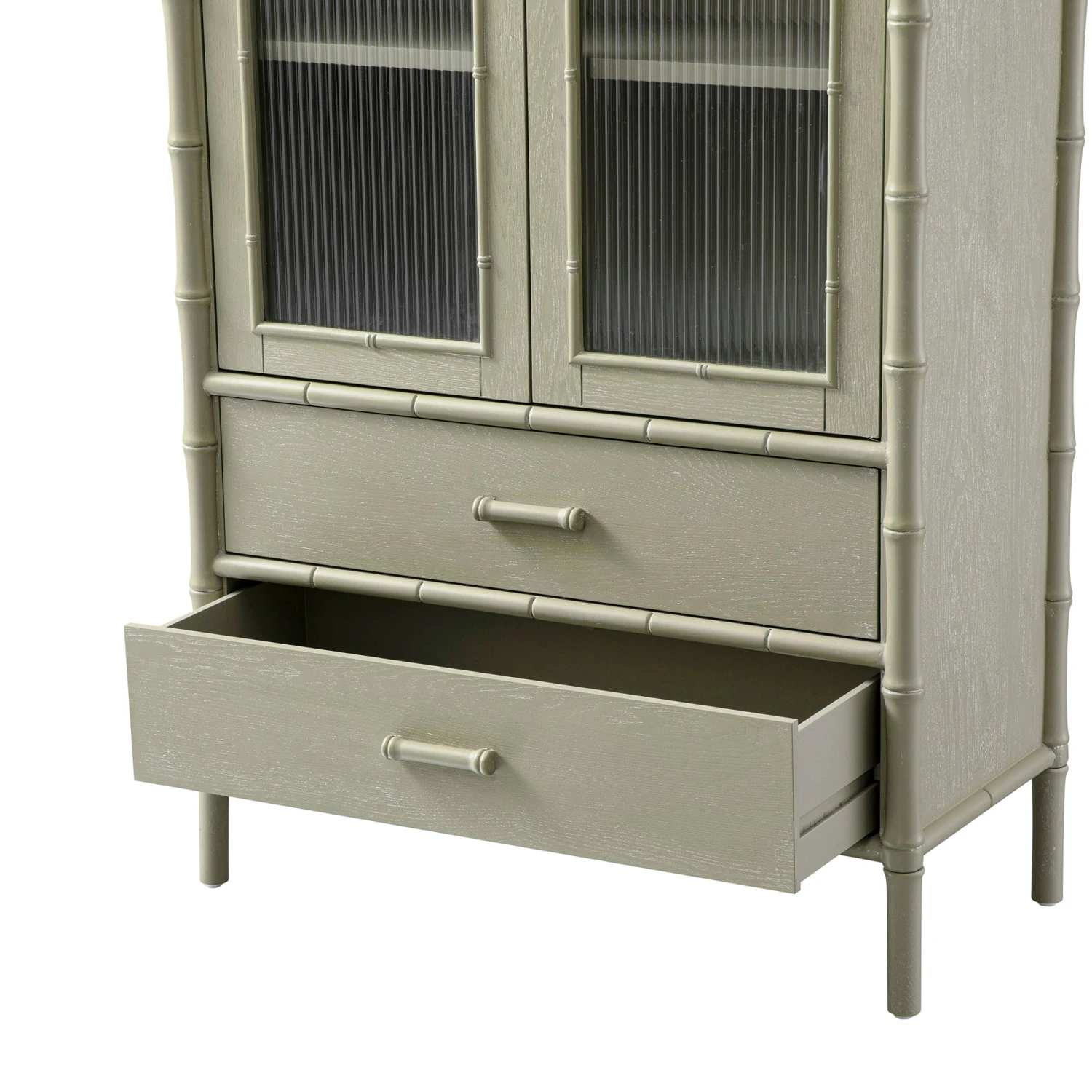 Elstowe Faux Bamboo And Fluted Glass 2-Door Cabinet, Sage Green 17 Elstowe Faux Bamboo And Fluted Glass 2-Door Cabinet, Sage Green - Image 17