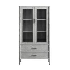 Elstowe Faux Bamboo And Fluted Glass 2-Door Cabinet, Warm Grey 26 Elstowe Faux Bamboo And Fluted Glass 2-Door Cabinet, Warm Grey -Daals Store XXCAB 069 GREY WB1