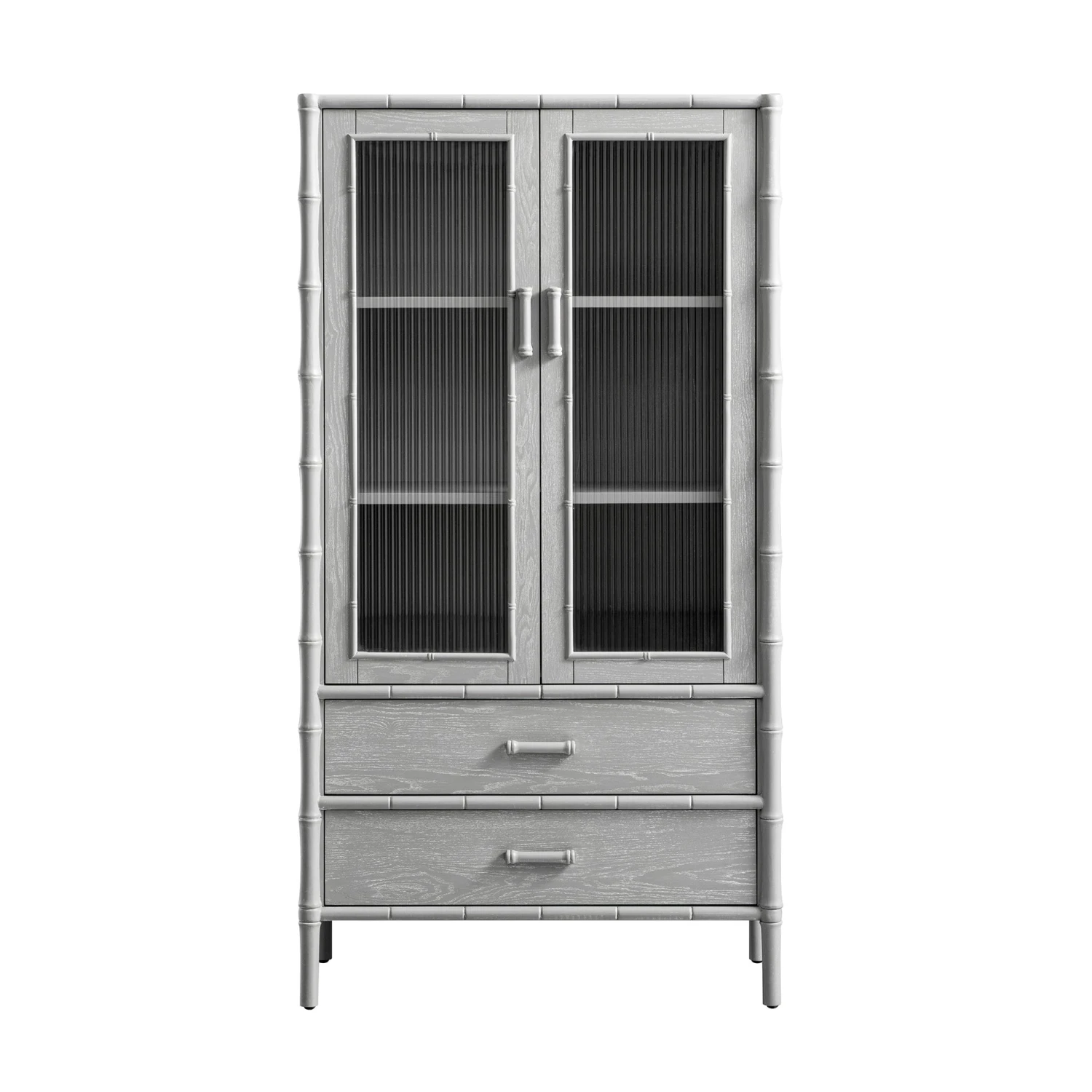 Elstowe Faux Bamboo And Fluted Glass 2-Door Cabinet, Warm Grey 9 Elstowe Faux Bamboo And Fluted Glass 2-Door Cabinet, Warm Grey - Image 9
