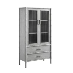Elstowe Faux Bamboo And Fluted Glass 2-Door Cabinet, Warm Grey 27 Elstowe Faux Bamboo And Fluted Glass 2-Door Cabinet, Warm Grey -Daals Store XXCAB 069 GREY WB2