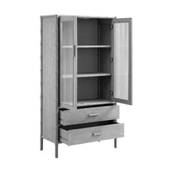 Elstowe Faux Bamboo And Fluted Glass 2-Door Cabinet, Warm Grey 29 Elstowe Faux Bamboo And Fluted Glass 2-Door Cabinet, Warm Grey -Daals Store XXCAB 069 GREY WB3