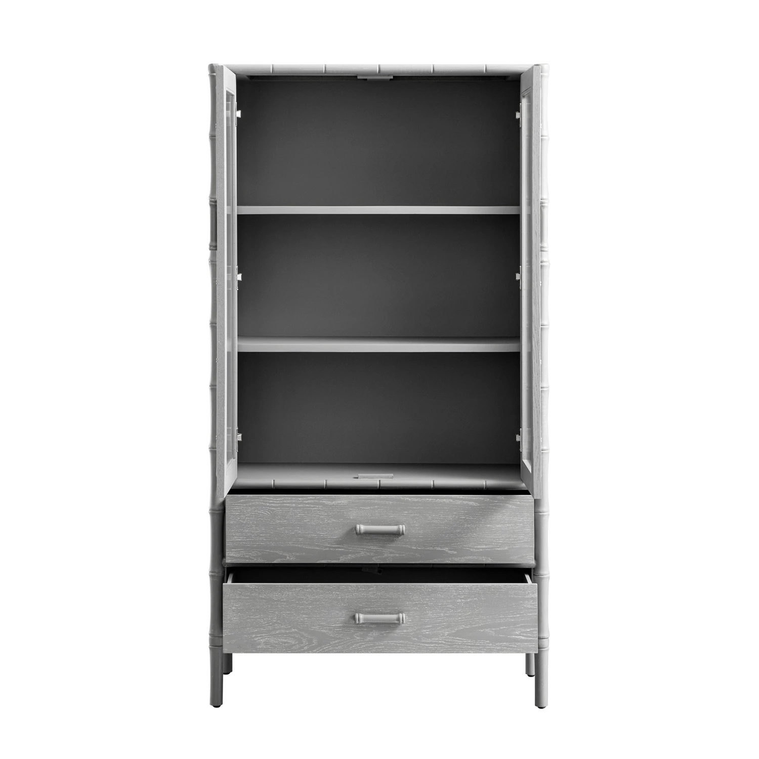 Elstowe Faux Bamboo And Fluted Glass 2-Door Cabinet, Warm Grey 13 Elstowe Faux Bamboo And Fluted Glass 2-Door Cabinet, Warm Grey - Image 13