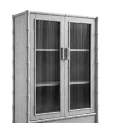 Elstowe Faux Bamboo And Fluted Glass 2-Door Cabinet, Warm Grey 33 Elstowe Faux Bamboo And Fluted Glass 2-Door Cabinet, Warm Grey -Daals Store XXCAB 069 GREY detail1