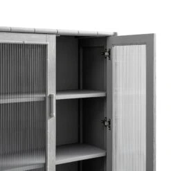 Elstowe Faux Bamboo And Fluted Glass 2-Door Cabinet, Warm Grey 34 Elstowe Faux Bamboo And Fluted Glass 2-Door Cabinet, Warm Grey -Daals Store XXCAB 069 GREY detail2