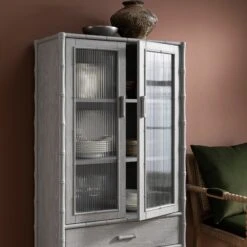Elstowe Faux Bamboo And Fluted Glass 2-Door Cabinet, Warm Grey 22 Elstowe Faux Bamboo And Fluted Glass 2-Door Cabinet, Warm Grey -Daals Store XXCAB 069 GREY scene4