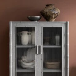 Elstowe Faux Bamboo And Fluted Glass 2-Door Cabinet, Warm Grey 23 Elstowe Faux Bamboo And Fluted Glass 2-Door Cabinet, Warm Grey -Daals Store XXCAB 069 GREY scene5