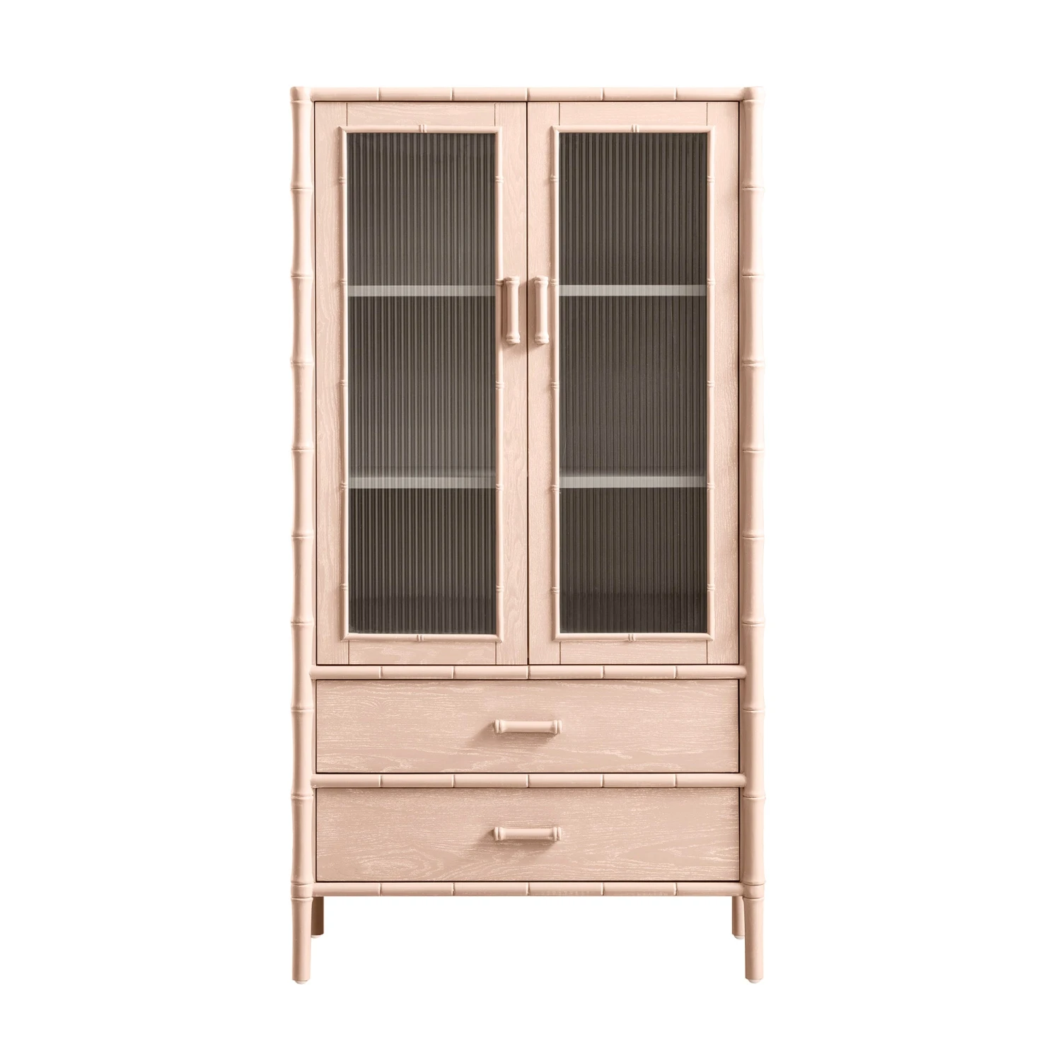 Elstowe Faux Bamboo And Fluted Glass 2-Door Cabinet, Nude Pink 9 Elstowe Faux Bamboo And Fluted Glass 2-Door Cabinet, Nude Pink - Image 9