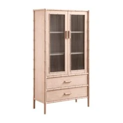 Elstowe Faux Bamboo And Fluted Glass 2-Door Cabinet, Nude Pink 26 Elstowe Faux Bamboo And Fluted Glass 2-Door Cabinet, Nude Pink -Daals Store XXCAB 069 NUDE WB2