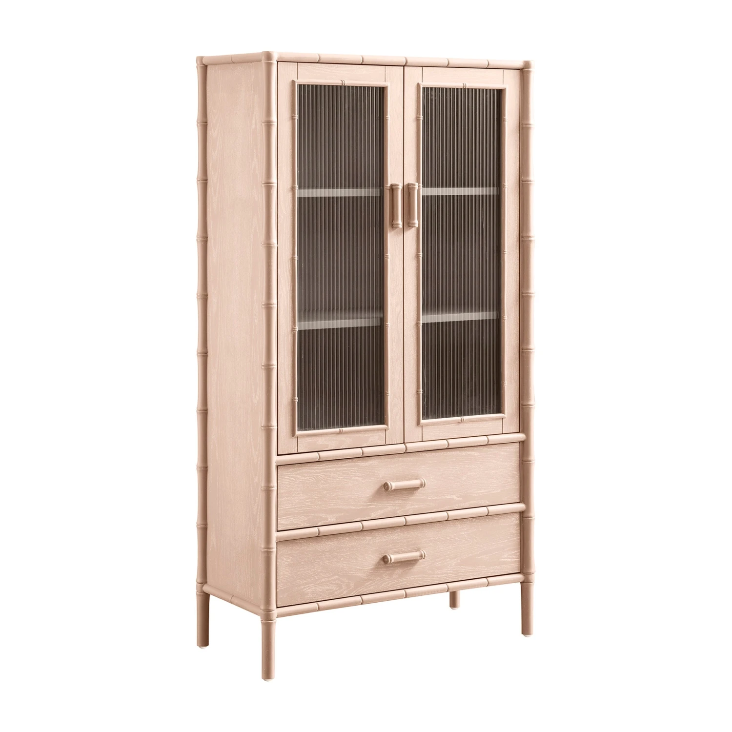 Elstowe Faux Bamboo And Fluted Glass 2-Door Cabinet, Nude Pink 10 Elstowe Faux Bamboo And Fluted Glass 2-Door Cabinet, Nude Pink - Image 10