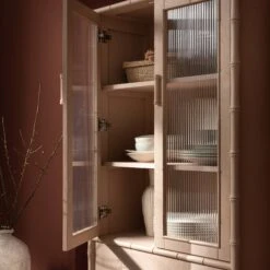 Elstowe Faux Bamboo And Fluted Glass 2-Door Cabinet, Nude Pink 21 Elstowe Faux Bamboo And Fluted Glass 2-Door Cabinet, Nude Pink -Daals Store XXCAB 069 NUDE scene4