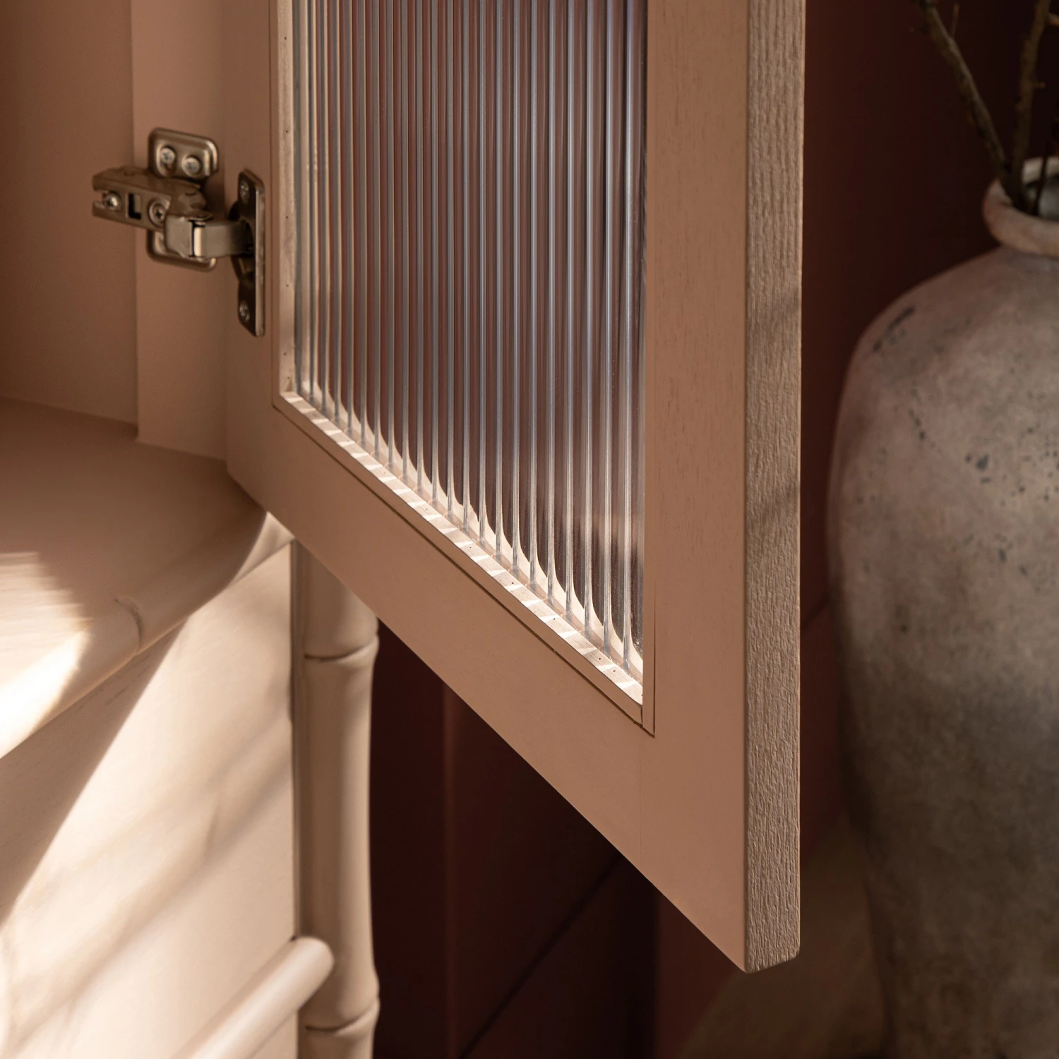 Elstowe Faux Bamboo And Fluted Glass 2-Door Cabinet, Nude Pink 8 Elstowe Faux Bamboo And Fluted Glass 2-Door Cabinet, Nude Pink - Image 8