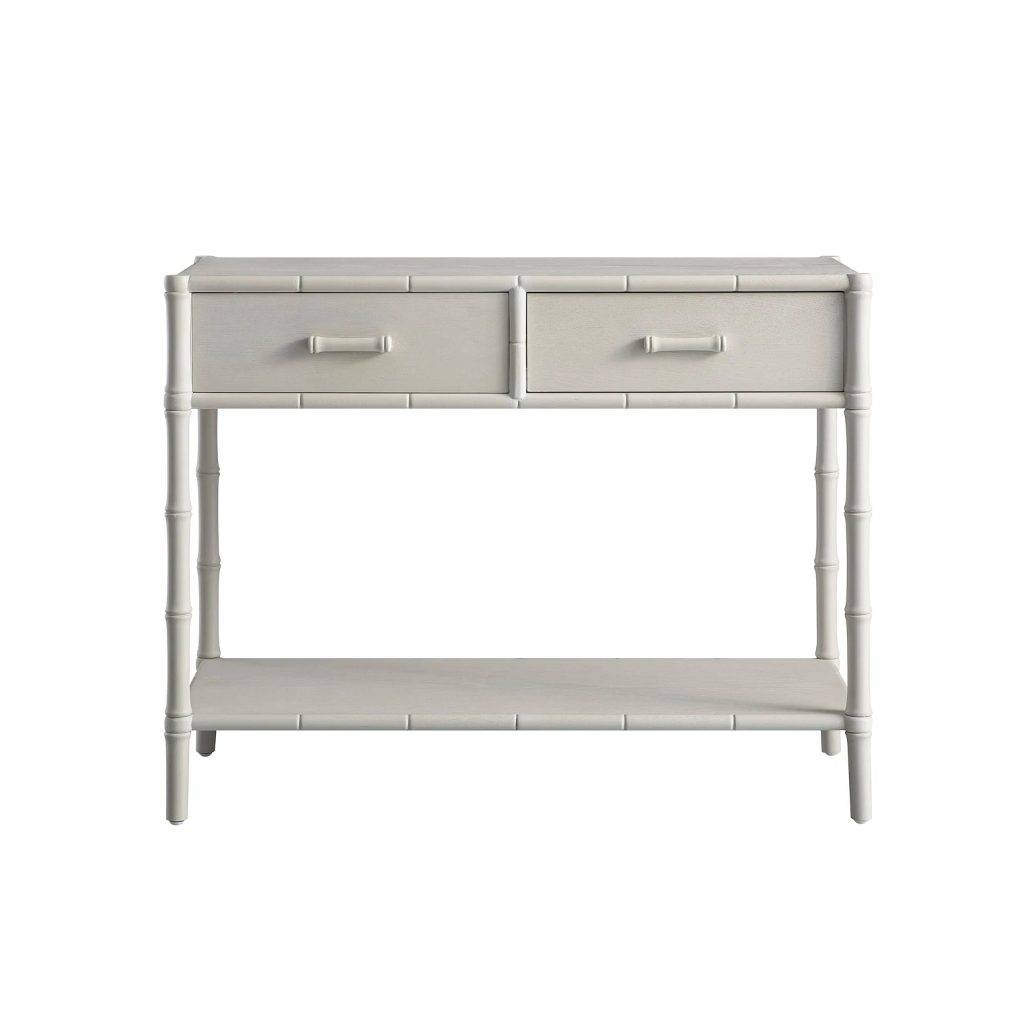 Elstowe Faux Bamboo 2-Drawer Console Table, Shaded White 1 Elstowe Faux Bamboo 2-Drawer Console Table, Shaded White