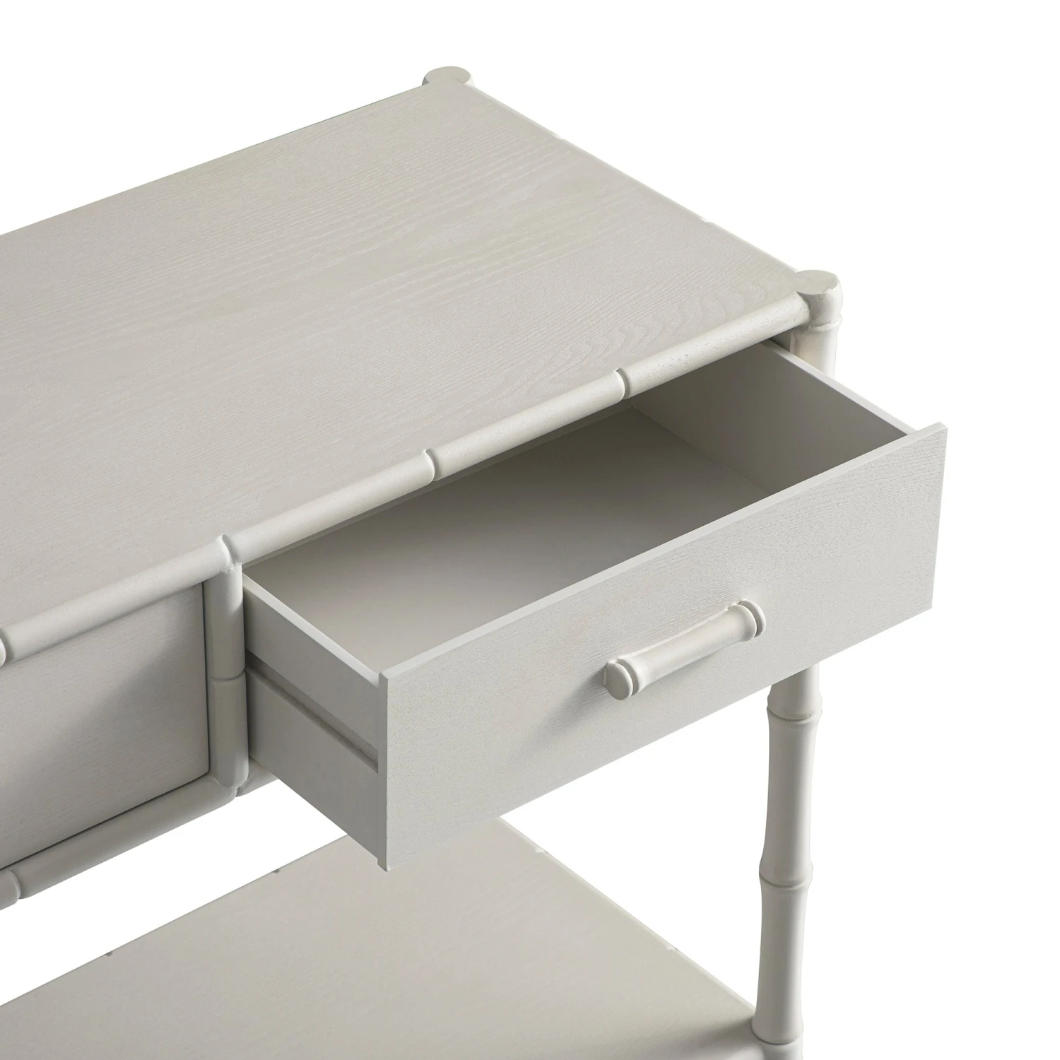 Elstowe Faux Bamboo 2-Drawer Console Table, Shaded White 9 Elstowe Faux Bamboo 2-Drawer Console Table, Shaded White - Image 9