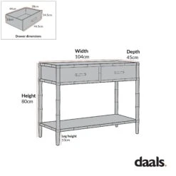 Elstowe Faux Bamboo 2-Drawer Console Table, Shaded White 11 Elstowe Faux Bamboo 2-Drawer Console Table, Shaded White -Daals Store XXCN 063 CHART 3