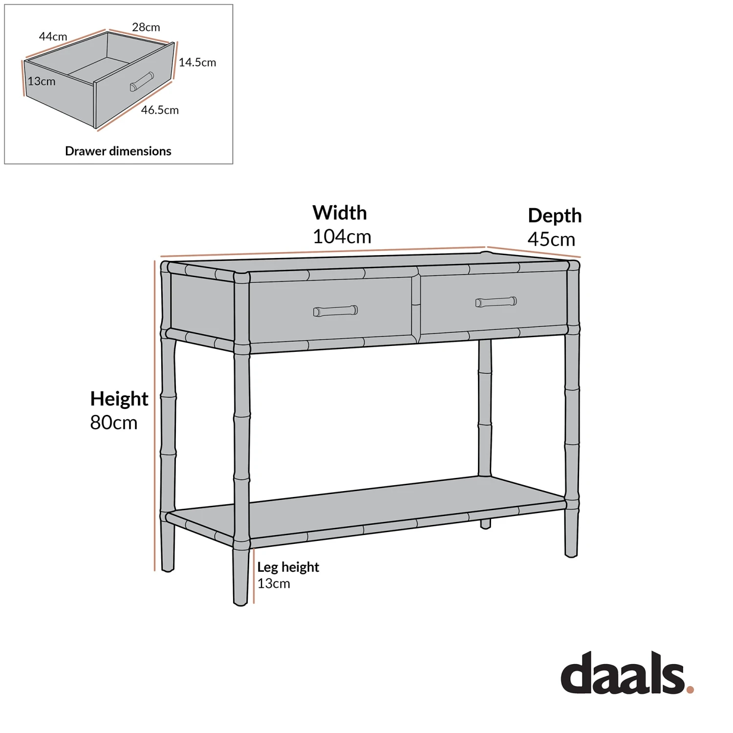 Elstowe Faux Bamboo 2-Drawer Console Table, Shaded White 3 Elstowe Faux Bamboo 2-Drawer Console Table, Shaded White - Image 3