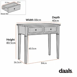 Chantilly Mid Grey Carved Console/ Dressing Table -Daals Store XXCNS 013 CHART 1