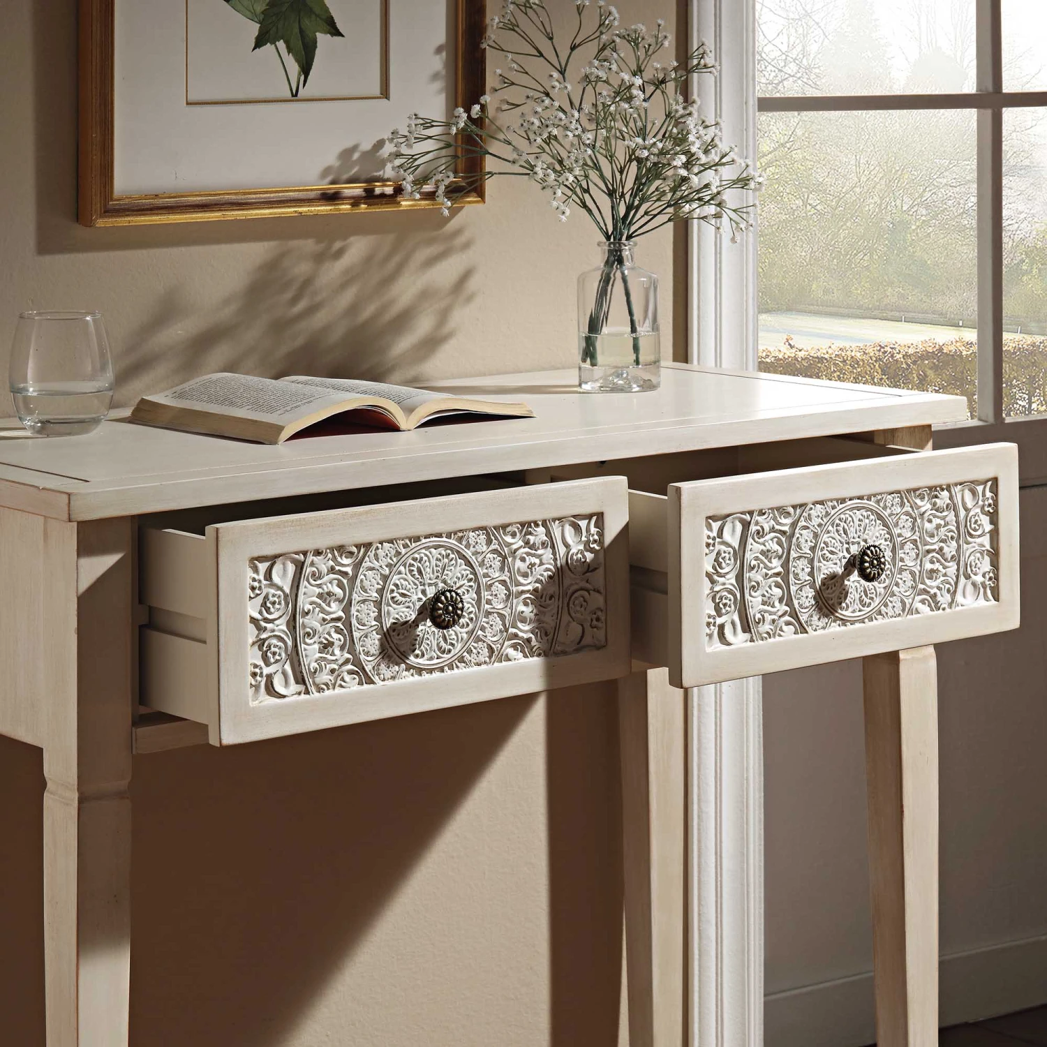 Chantilly Whitewashed Carved Console/ Dressing Table 2 Chantilly Whitewashed Carved Console/ Dressing Table - Image 2