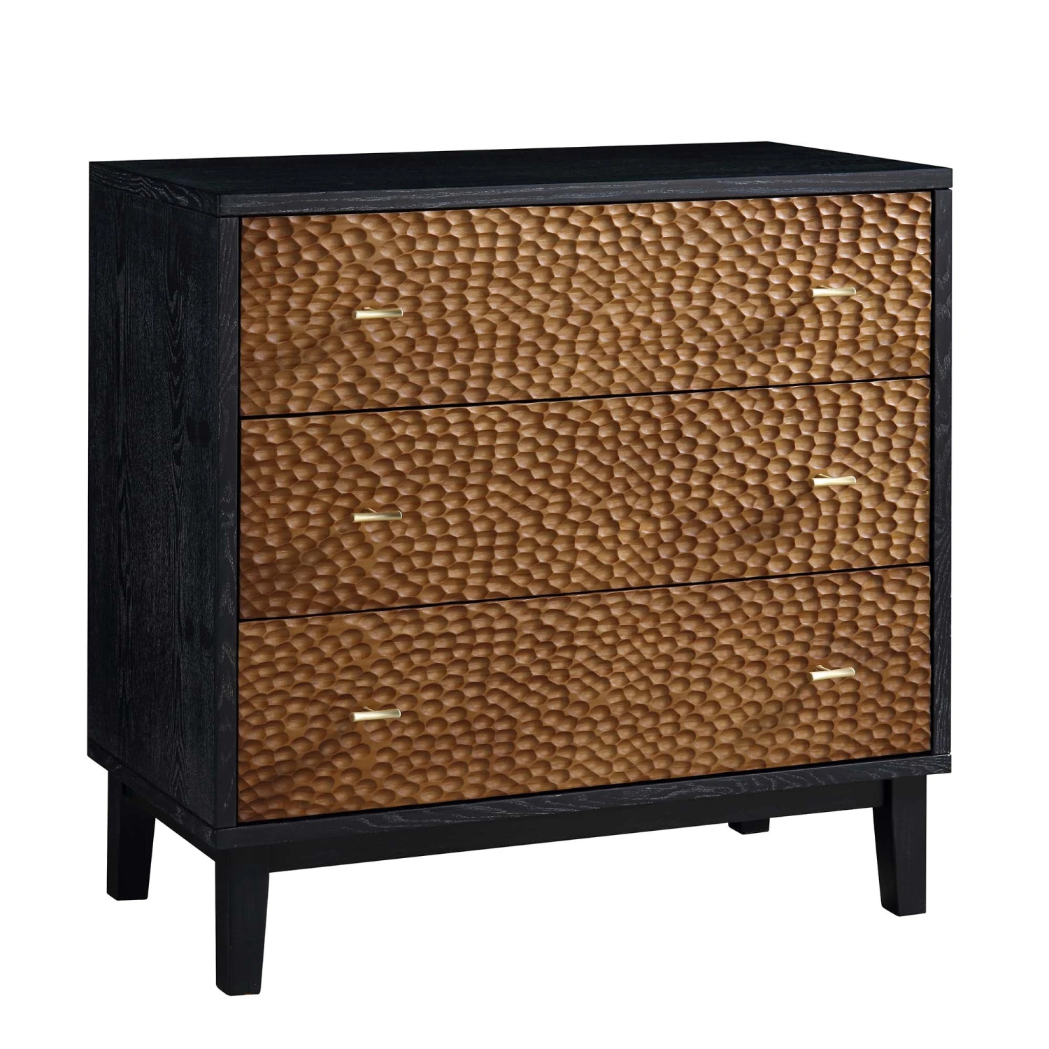 Bianca Chip Carved 3 Drawer Chest, Antique Bronze & Black 5 Bianca Chip Carved 3 Drawer Chest, Antique Bronze & Black - Image 5